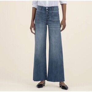 KUT Kloth Meg High Rise Wide Leg 14P Petite Blue Button Fly NWT $104